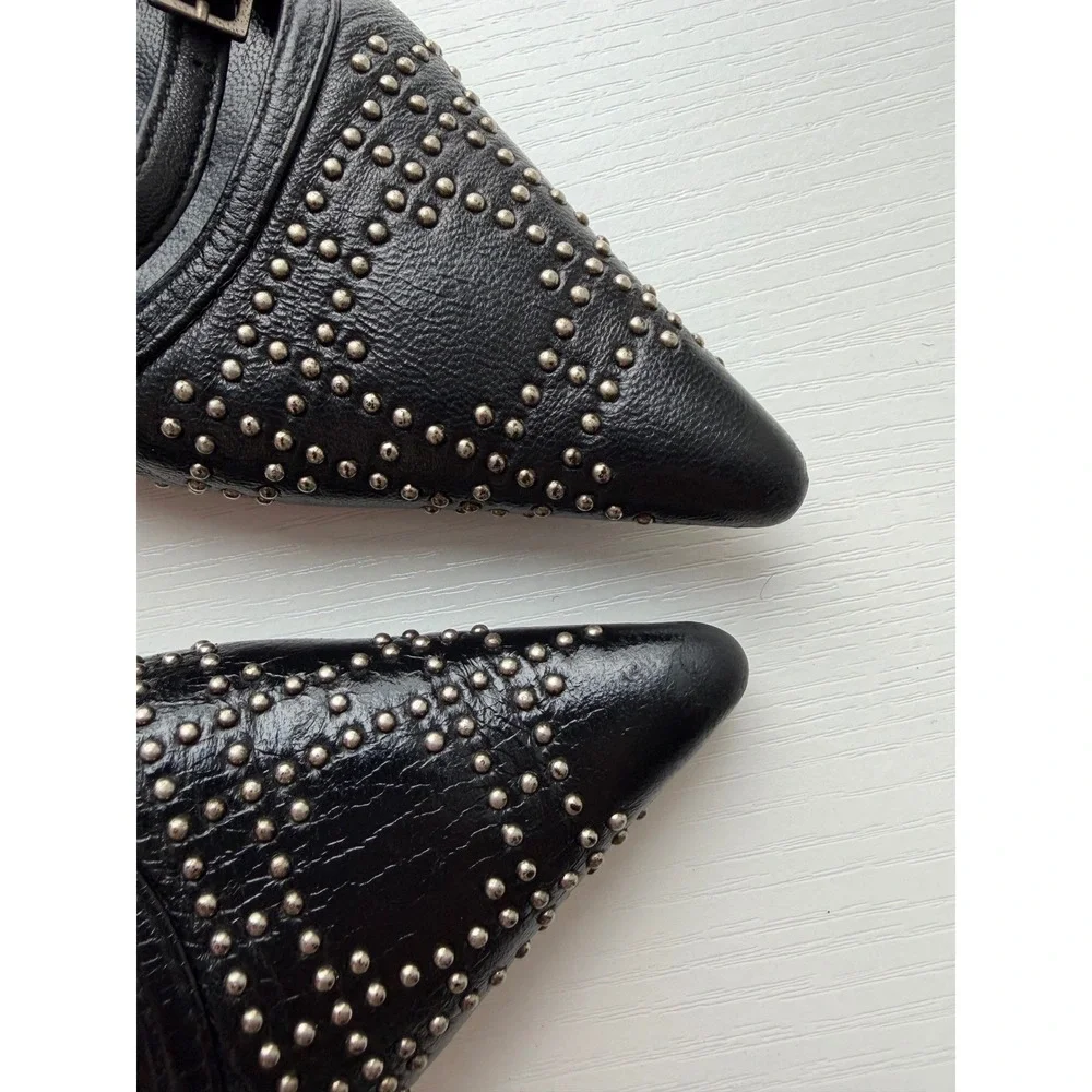 Christian Dior Black Leather Studded Pointed Toe Pumps Charm Heels Size 38